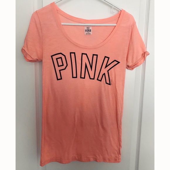 VICTORIAS SECRET PINK APPLIQUE /"PINK/" CAMPUS POCKET SCOOPNECK//CREW TEESHIRT NWT